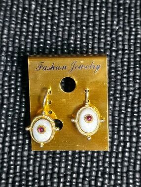925 Sterling Gold Tone Drop Earrings with Ehtiopian Opal and a Garnet Accent